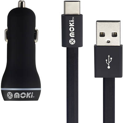 Image for MOKI CAR CHARGER AND SYNCHARGE CABLE USB-A TO USB-C 900MM BLACK from OFFICE NATIONAL CANNING VALE