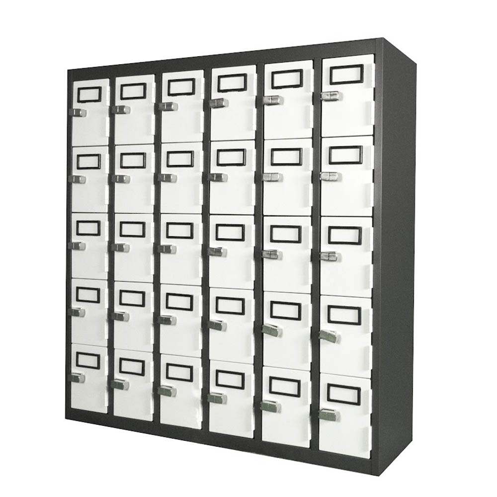 Image for STEELCO PHONE LOCKER 30 DOOR 900 X 225 X 940MM GRAPHITE RIPPLIE CARCASS AND WHITE SATIN DOORS from Office National Barossa