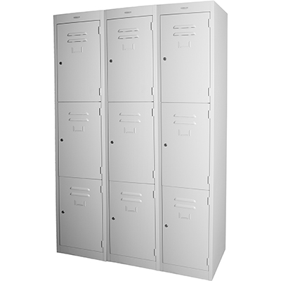 Image for STEELCO PERSONNEL LOCKER 3 DOOR BANK OF 3 380MM SILVER GREY from Aztec Office National Melbourne