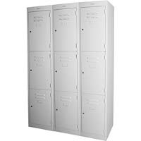 steelco personnel locker 3 door latchlock 305mm silver grey