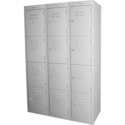 Image for STEELCO PERSONNEL LOCKER 4 DOOR BANK OF 3 LATCHLOCK 380MM SILVER GREY from Ezi Office National Tweed