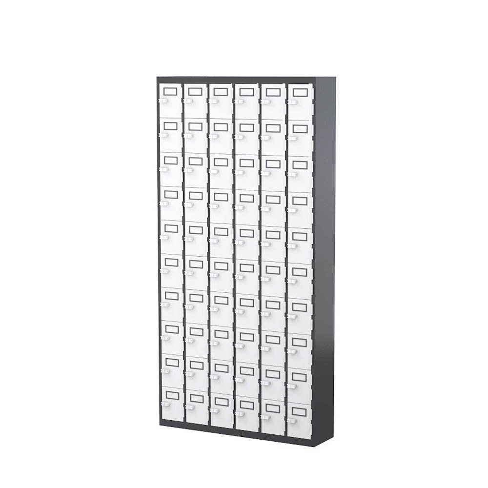 Image for STEELCO PHONE LOCKER 60 DOOR 900 X 225 X 1810MM GRAPHITE RIPPLIE CARCASS AND WHITE SATIN DOORS from Emerald Office Supplies Office National