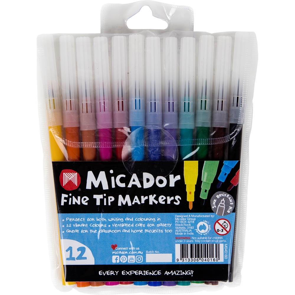 Image for MICADOR FINE TIP MARKERS ASSORTED PACK 12 from Surry Office National