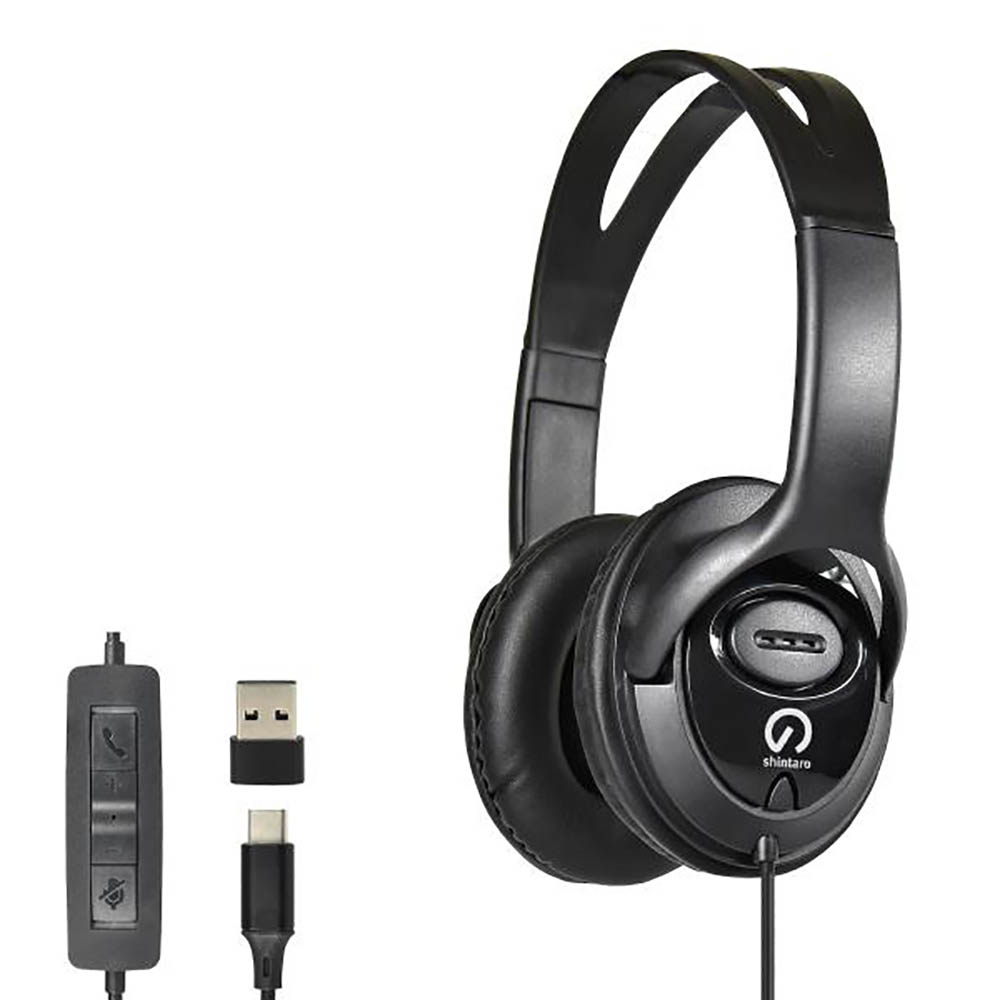Image for SHINTARO USB-C HEADSET WITH IN-LINE MIC BLACK from Discount Office National