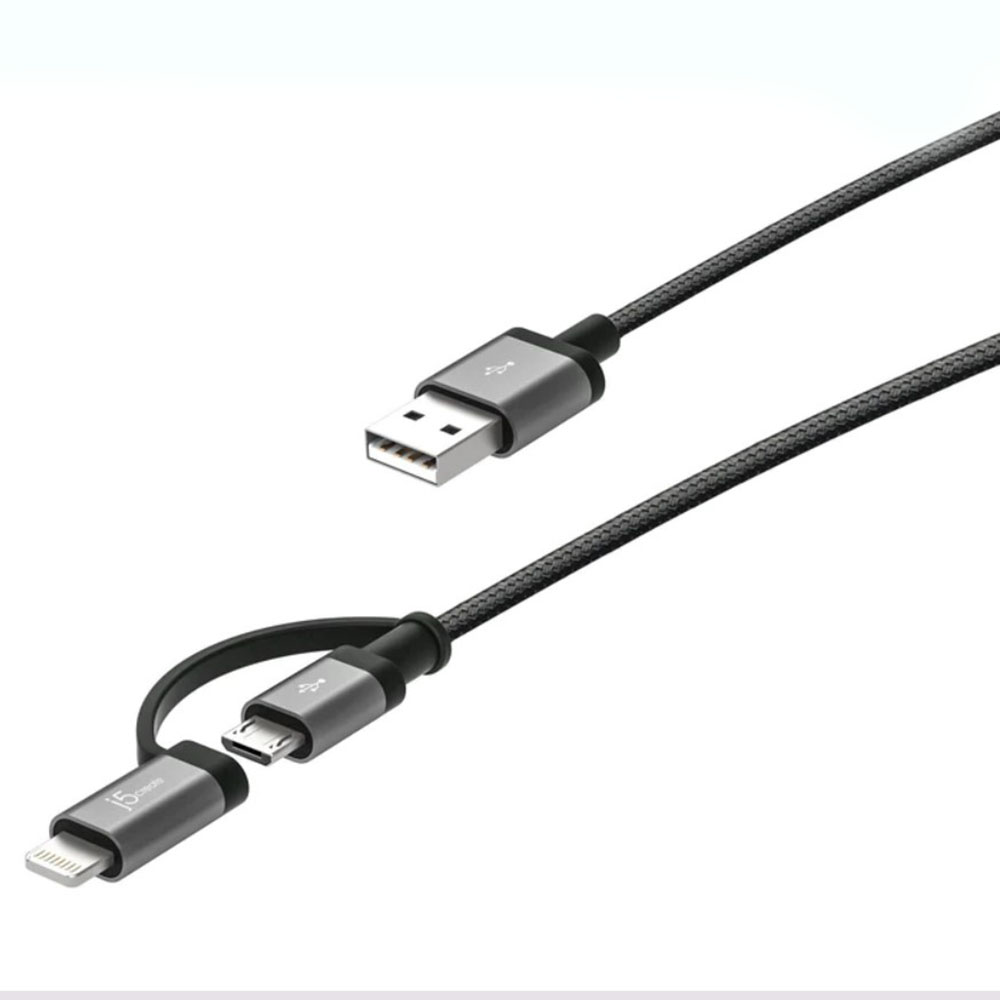 Image for J5CEATE CHARGING SYNC CABLE 2 IN 1 USB 1000MM BLACK from PaperChase Office National