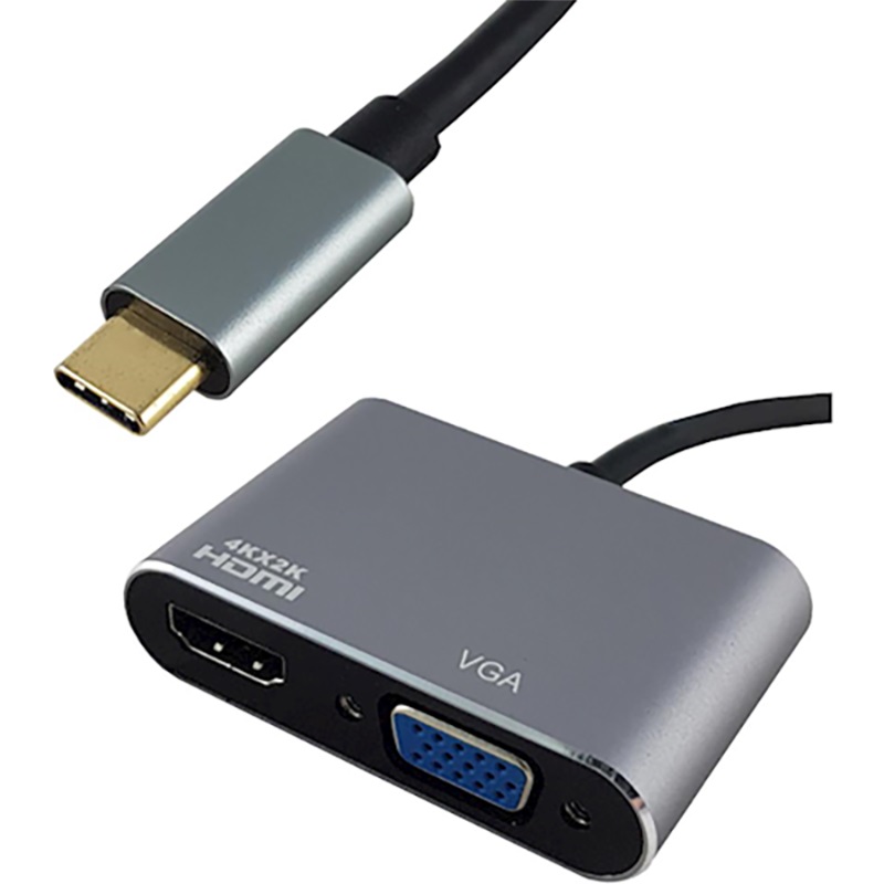 Image for SHINTARO USB-C TO 4K HDMI AND 1080P VGA HUB GREY from Office National Kalgoorlie