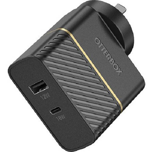 Image for OTTERBOX USB-C AND USB-A DUAL PORT FAST WALL CHARGER TYPE-I 30W BLACK SHIMMER from Office National