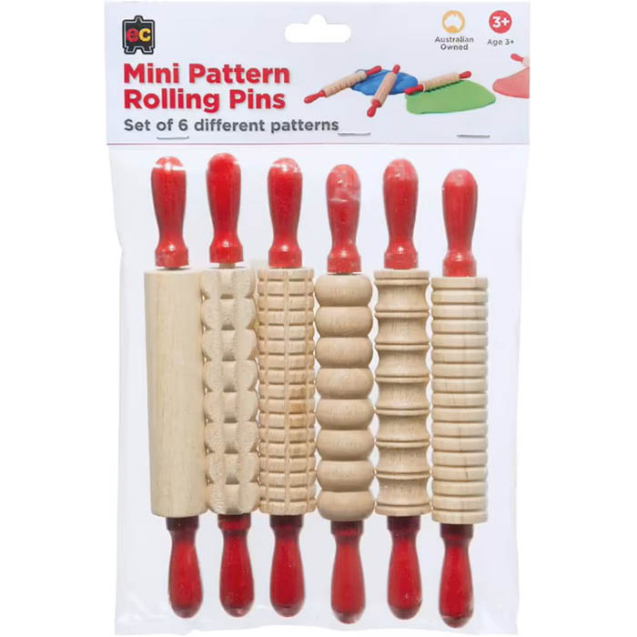 Image for EDUCATIONAL COLOURS MINI PATTERN ROLLING PINS RED PACK 6 from Angletons Office National