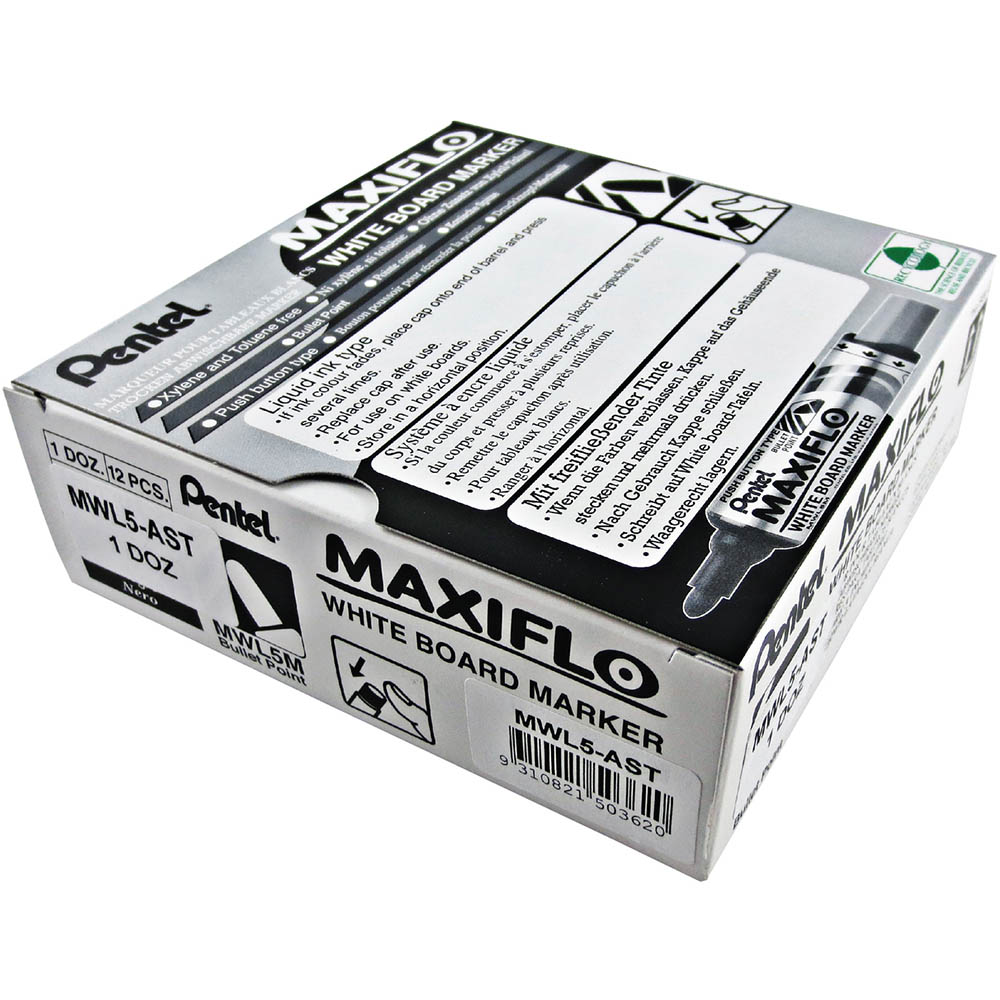 Image for PENTEL MWL5 MAXIFLO WHITEBOARD MARKER BULLET 2.1MM ASSORTED BOX 12 from Aztec Office National Melbourne