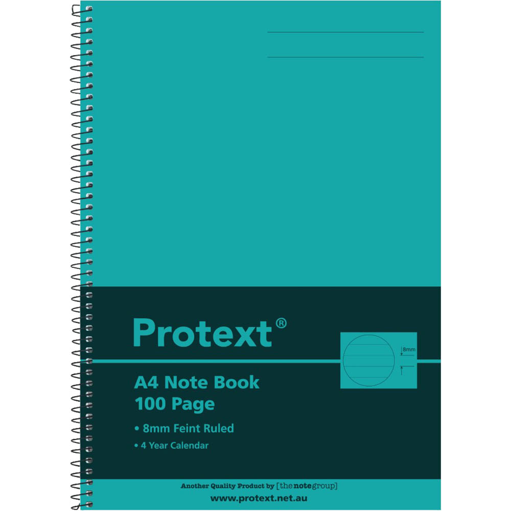 Image for PROTEXT NOTE BOOK 8MM FEINT RULED 55GSM 100 PAGE A4 AQUA from Emerald Office Supplies Office National