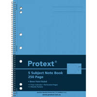 protext 5-subject binder note book 60gsm 300 page 295 x 223mm assorted