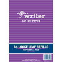 writer loose leaf refill reinforced 7mm ruled 60gsm a4 100 sheet