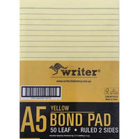 writer bond office pad 8mm ruled 70gsm 50 sheets a5 yellow pack 5