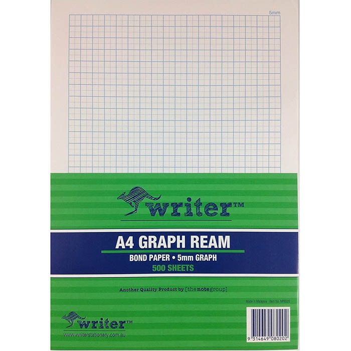 Image for WRITER REAM GRAPH PAPER 5MM PORTRAIT 60GSM A4 500 SHEETS from Surry Office National