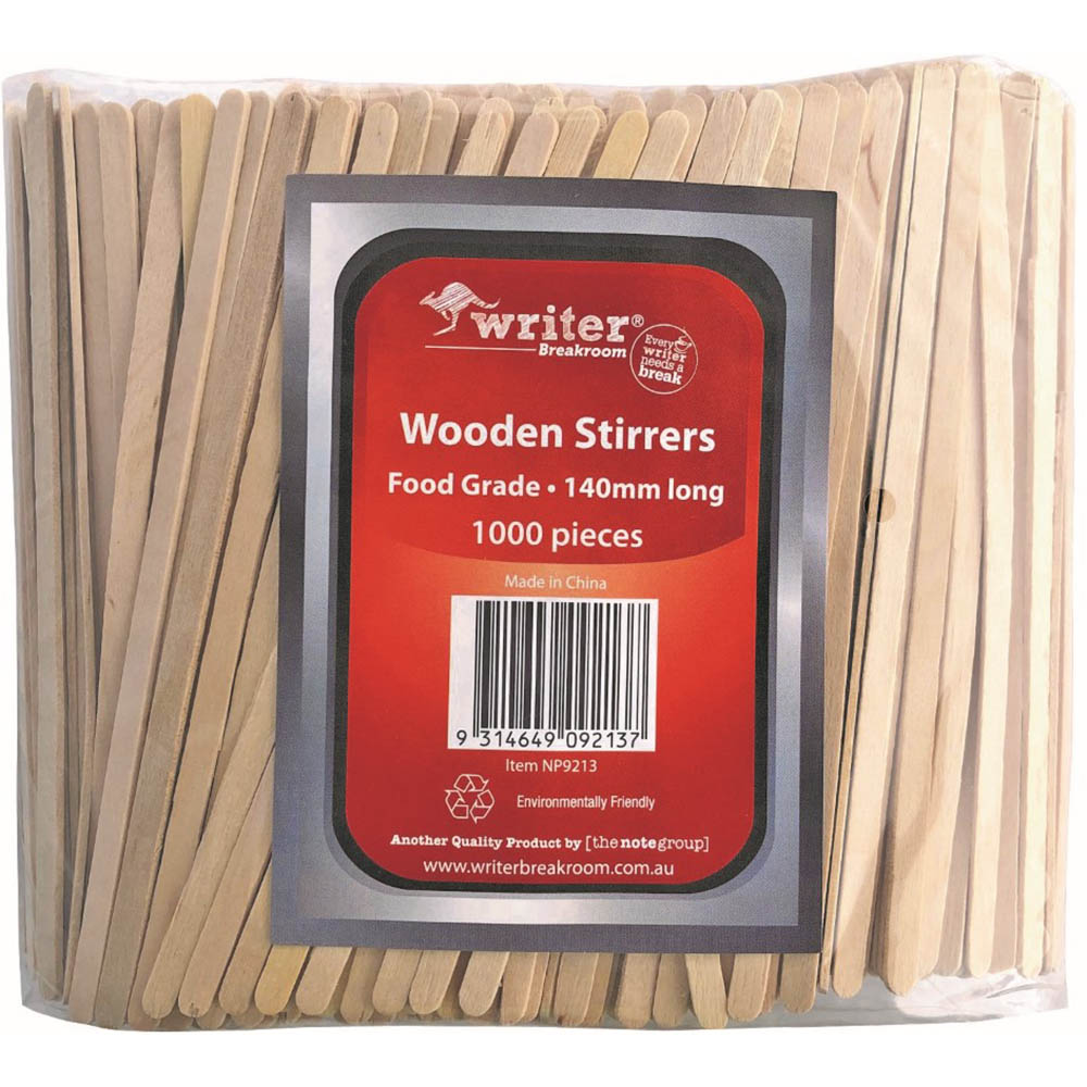 Image for WRITER BREAKROOM ECO WOODEN STIRRER 140MM NATURAL PACK 1000 from Surry Office National