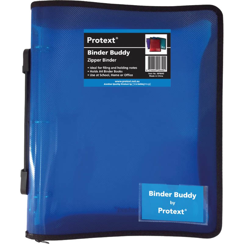 Image for PROTEXT BINDER BUDDY WITH ZIPPER 3 RING WITH HANDLE 25MM BLUE from Connelly's Office National