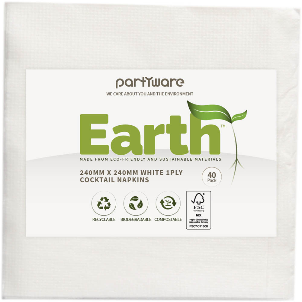 Image for EARTH ECO COCKTAIL NAPKIN 2 PLY 240 X 240MM WHITE PACK 40 from PaperChase Office National