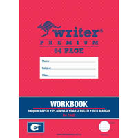 writer premium workbook plain/qld ruled year 2 64 page 100gsm 330 x 240mm prawn