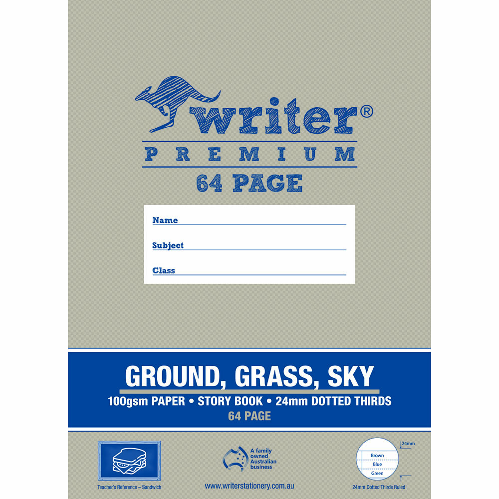 Image for WRITER PREMIUM STORY BOOK DOTTED THIRDS 24MM 100GSM 64 PAGE A4 GROUND/GRASS/SKY from Office National Kalgoorlie