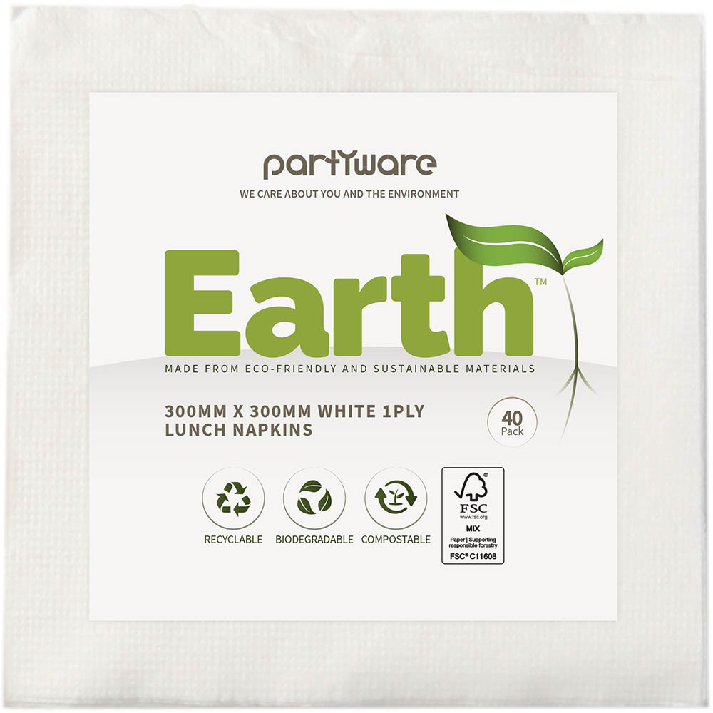 Image for EARTH ECO  LUNCHEON NAPKIN 2 PLY 300 X 300MM WHITE PACK 40 from Office National