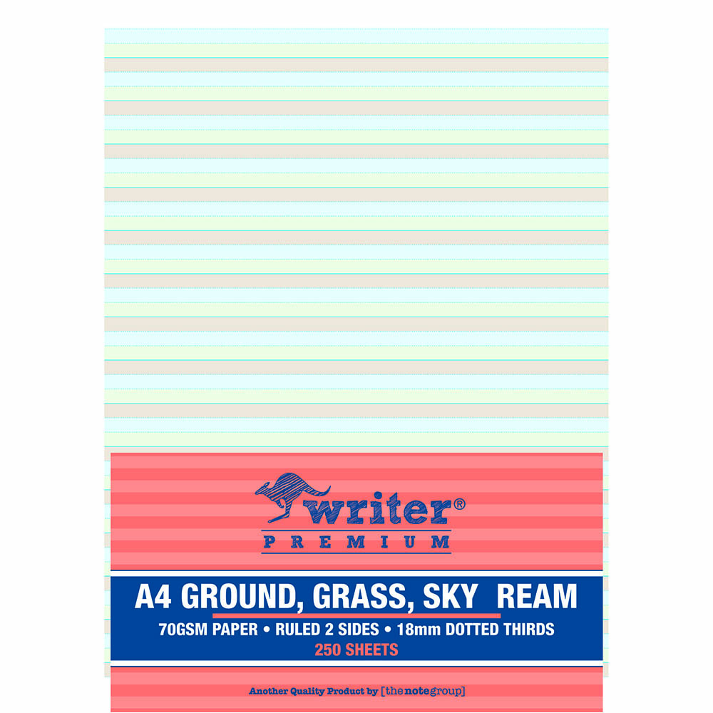 Image for WRITER PREMIUM REAM DOTTED THIRDS 18MM 70GSM 250 SHEETS A4 GROUND/GRASS/SKY from Surry Office National