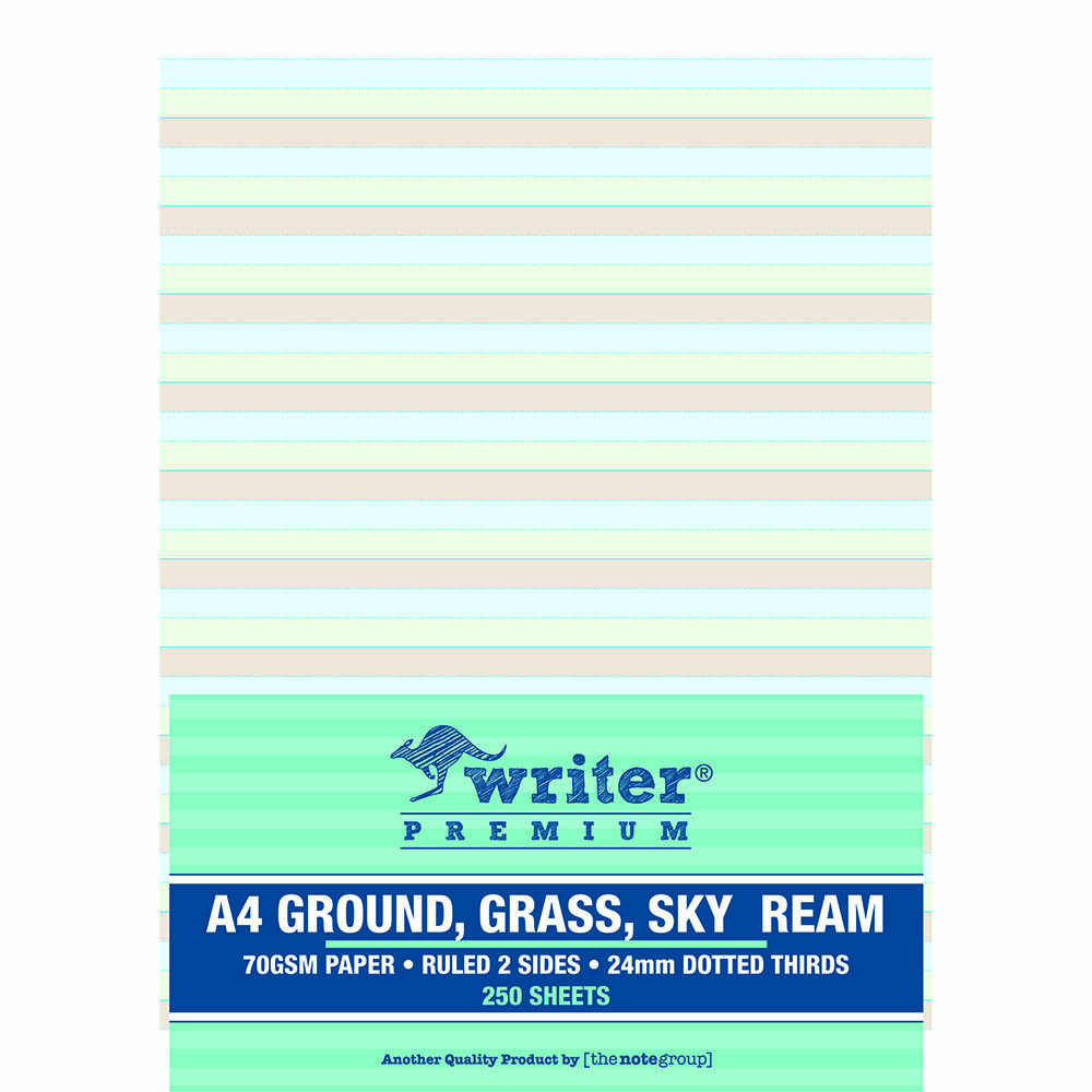 Image for WRITER PREMIUM REAM DOTTED THIRDS 24MM 70GSM 250 SHEETS A4 GROUND/GRASS/SKY from Surry Office National