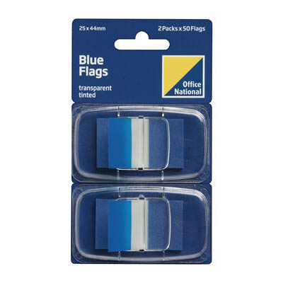 Image for OFFICE NATIONAL TRANSPARENT TINTED FLAG 25 X 44MM BLUE PACK 2 from Express Office National