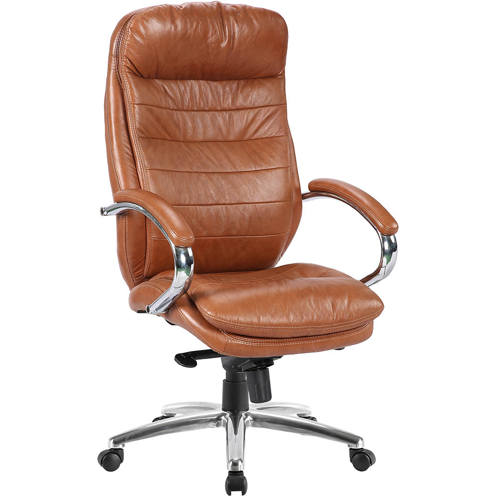 Image for MONET EXECUTIVE CHAIR HIGH BACK ARMS TAN LEATHER from Coleman's Office National