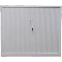 steelco tambour door cabinet 2 shelves 1015h x 1200w x 463d mm white satin