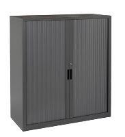 steelco tambour door cabinet 3 shelves 1320h x 900w x 463d mm black satin