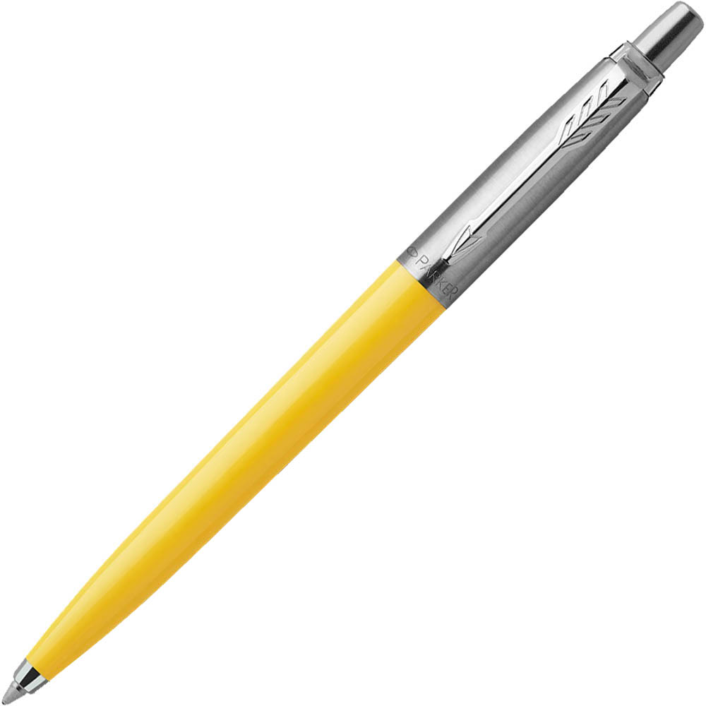 Image for PARKER JOTTER ORIGINALS BALLPOINT PEN MEDIUM BLUE INK MEDIUM STAINLESS STEEL / YELLOW TRIM from PaperChase Office National