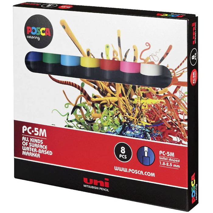 Image for POSCA PC-5M PAINT MARKER BULLET MEDIUM 2.5MM ASSORTED PACK 8 from Axsel Office National