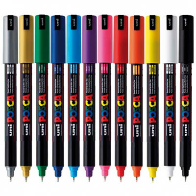 Image for POSCA PC-1M PAINT MARKER BULLET EXTRA FINE 1.0MM ASSORTED PACK 12 from Angletons Office National