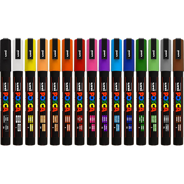 Image for POSCA PC-3M PAINT MARKER BULLET FINE 1.3MM ASSORTED PACK 15 from Emerald Office Supplies Office National