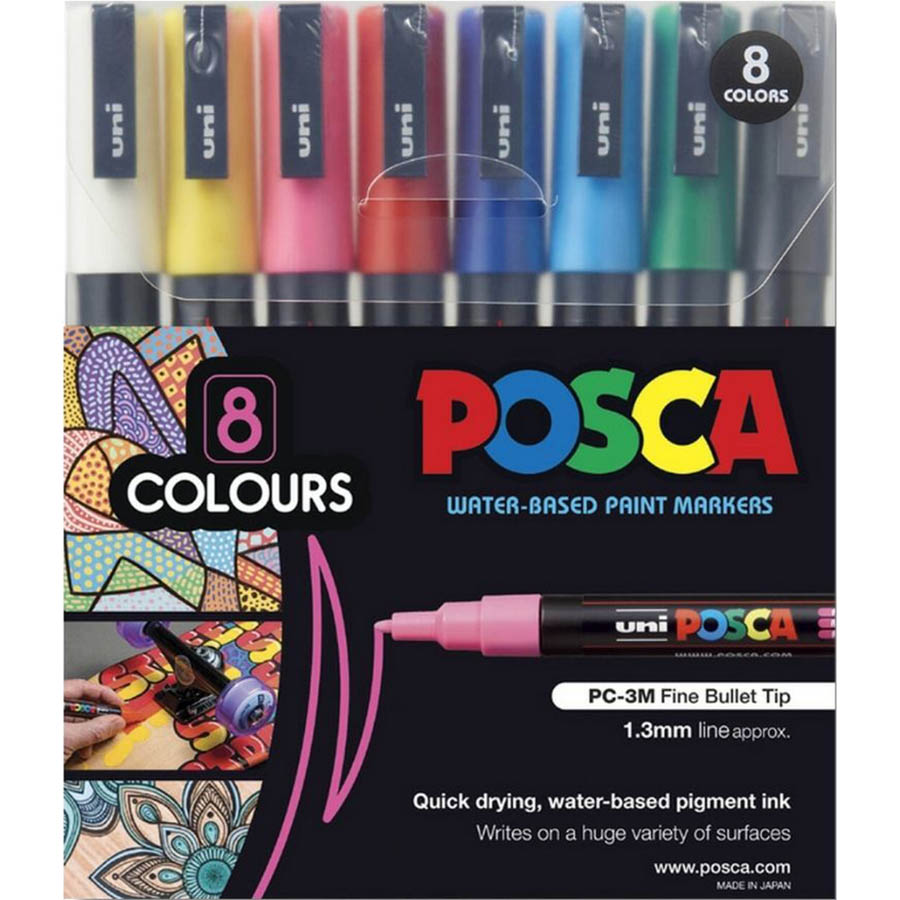 Image for POSCA PC-3M PAINT MARKER BULLET FINE 1.3MM ASSORTED COLOURS PACK 8 from Office National Balcatta