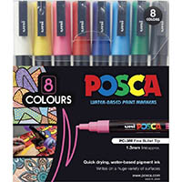 posca pc-3m paint marker bullet fine 1.3mm assorted colours pack 8