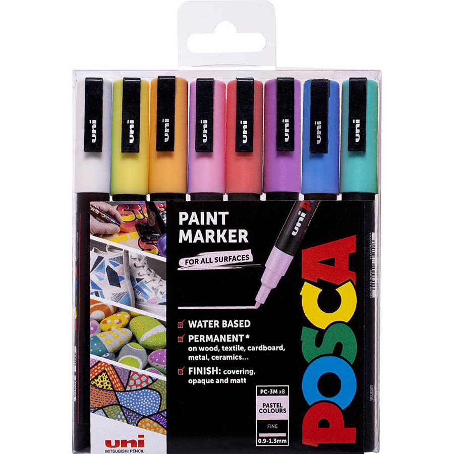 Image for POSCA PC-3M PAINT MARKER BULLET FINE 1.3MM ASSORTED PASTEL COLOURS PACK 8 from PaperChase Office National