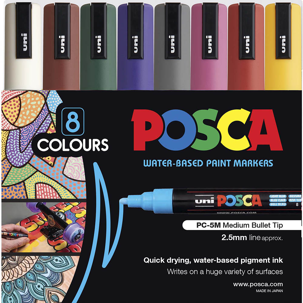Image for POSCA PC-5M PAINT MARKER BULLET MEDIUM 2.5MM ASSORTED DARK COLOURS PACK 8 from PaperChase Office National