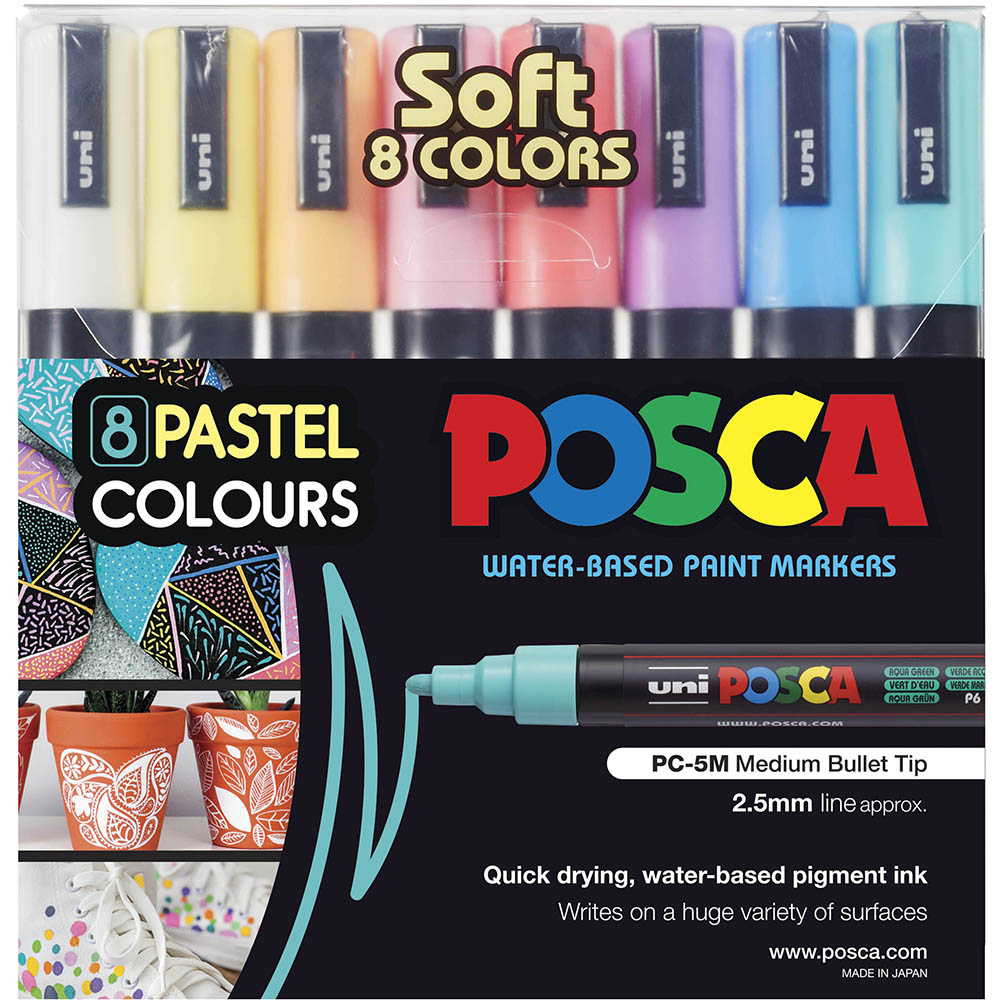 Image for POSCA PC-5M PAINT MARKER BULLET MEDIUM 2.5MM ASSORTED PASTEL COLOURS PACK 8 from Angletons Office National