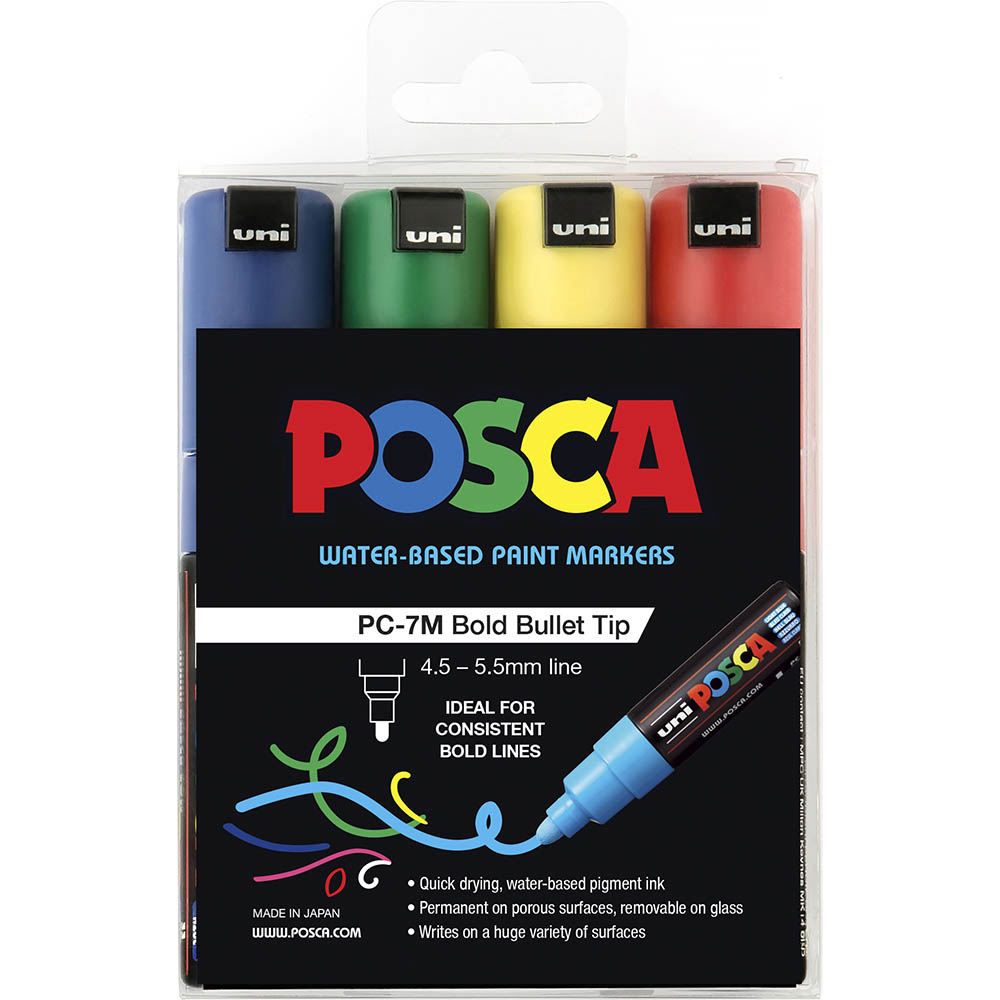 Image for POSCA PC-7M PAINT MARKER BULLET BOLD 5.5MM ASSORTED PACK 4 from Our Town & Country Office National