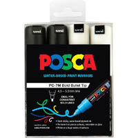 posca pc-7m paint marker bullet bold 5.5mm black and white pack 4