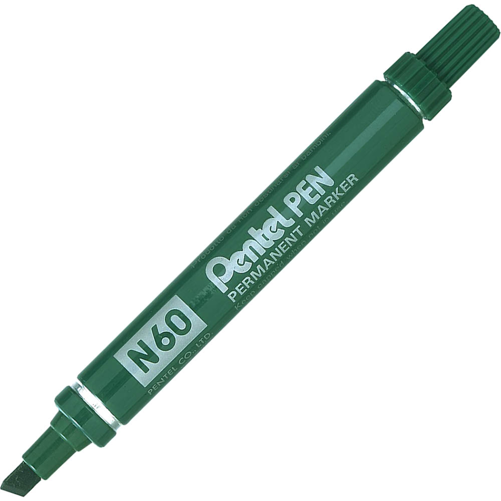 Image for PENTEL N60 PERMANENT MARKER CHISEL 5.5MM GREEN BOX 12 from Academy Office National