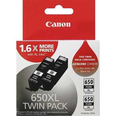 Image for CANON PGI650XLBKTWIN INK CARTRIDGE HIGH YIELD PACK 2 from OFFICE NATIONAL CANNING VALE