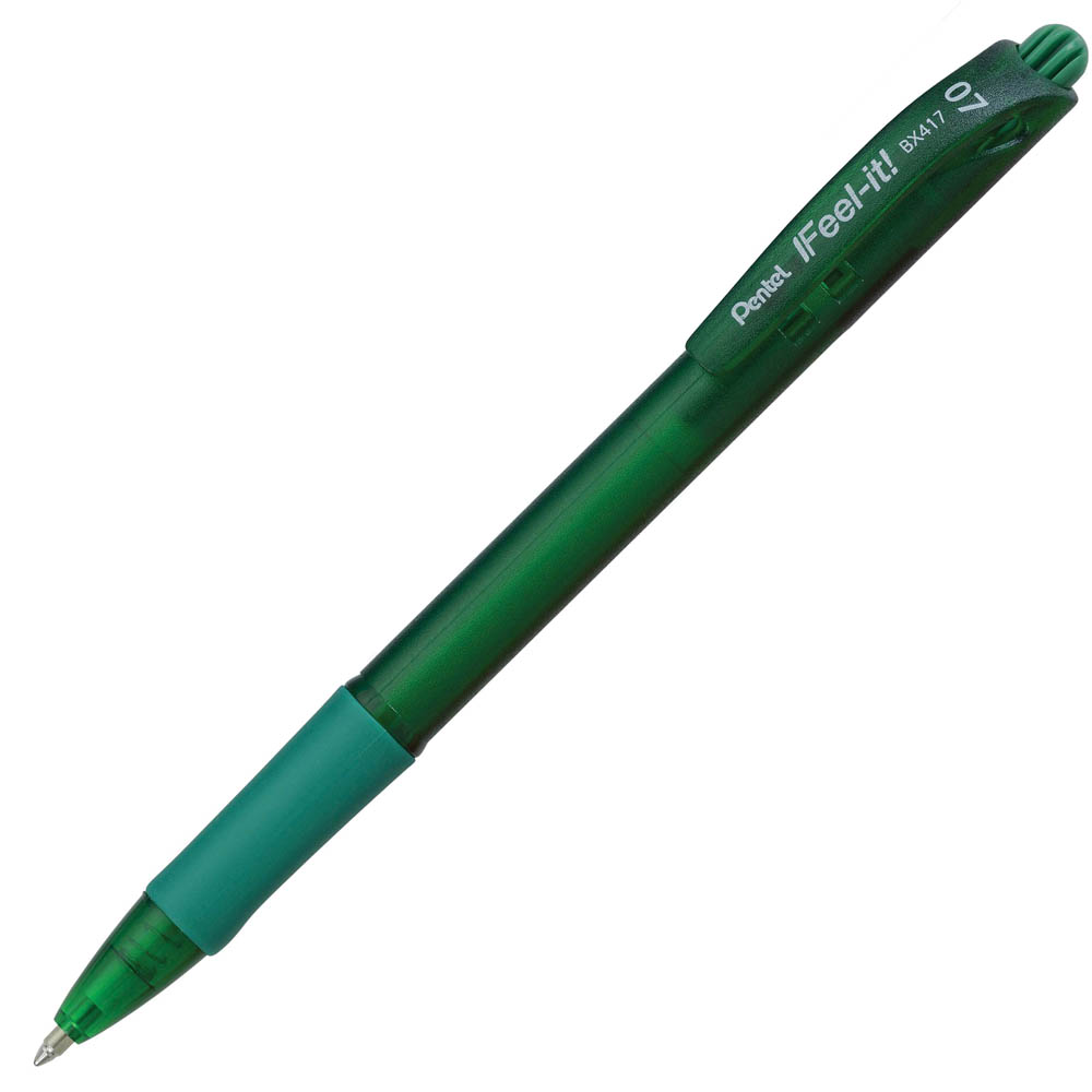 Image for PENTEL BX417 IFEEL-IT RETRACTABLE BALLPOINT PEN 0.7MM GREEN BOX 12 from PaperChase Office National