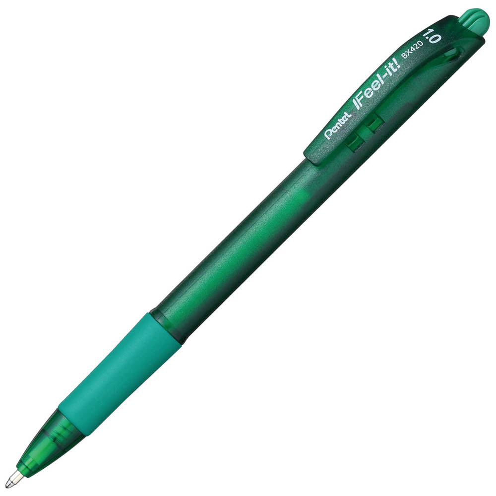 Image for PENTEL BX420 IFEEL-IT RETRACTABLE BALLPOINT PEN 1.0MM GREEN BOX 12 from Emerald Office Supplies Office National