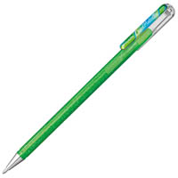 pentel k110 hybrid dual metallic gel ink pen 1.0mm lime green / metallic blue and red box 12