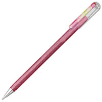 pentel k110 hybrid dual metallic gel ink pen 1.0mm light pink / metallic green and gold box 12