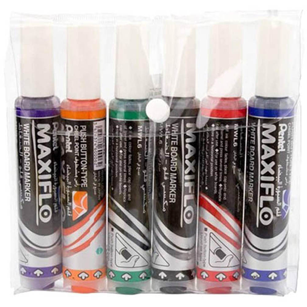 Image for PENTEL MWL6 MAXIFLO WHITEBOARD MARKER CHISEL 7.0MM ASSORTED BOX 12 from Aztec Office National Melbourne