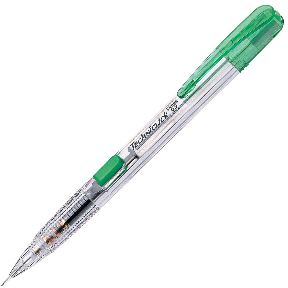 Image for PENTEL PD105 TECHNICLICK MECHANICAL PENCIL 0.5MM CLEAR/GREEN BOX 12 from Copylink Office National