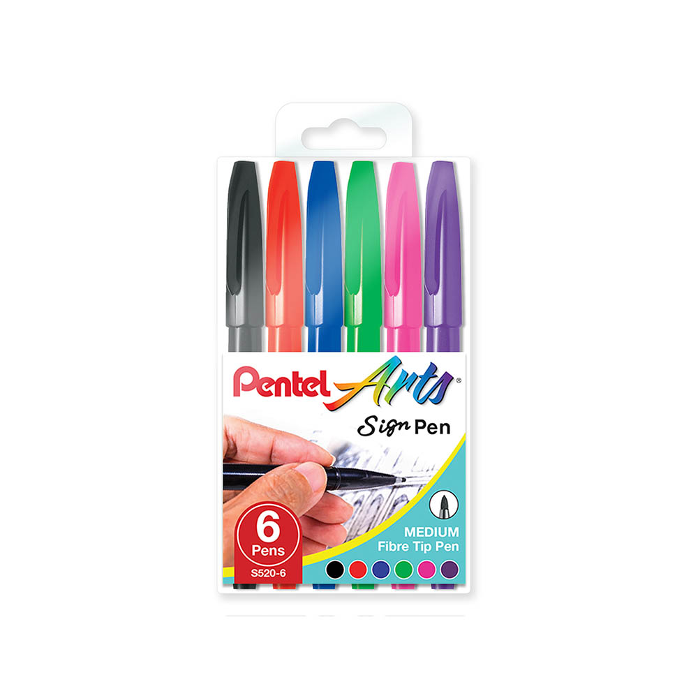 Image for PENTEL S520 SIGN PEN 0.8MM ASSORTED PACK 6 from Aztec Office National Melbourne